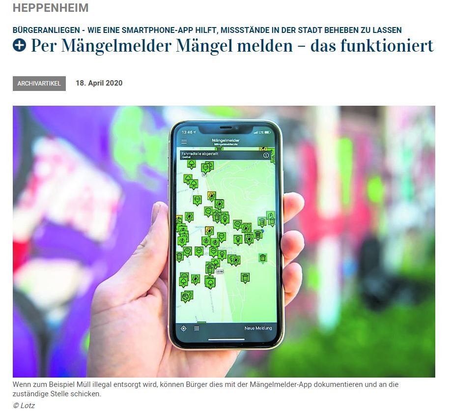 Mängelmelder App im Einsatz bei der Stadt Heppenheim